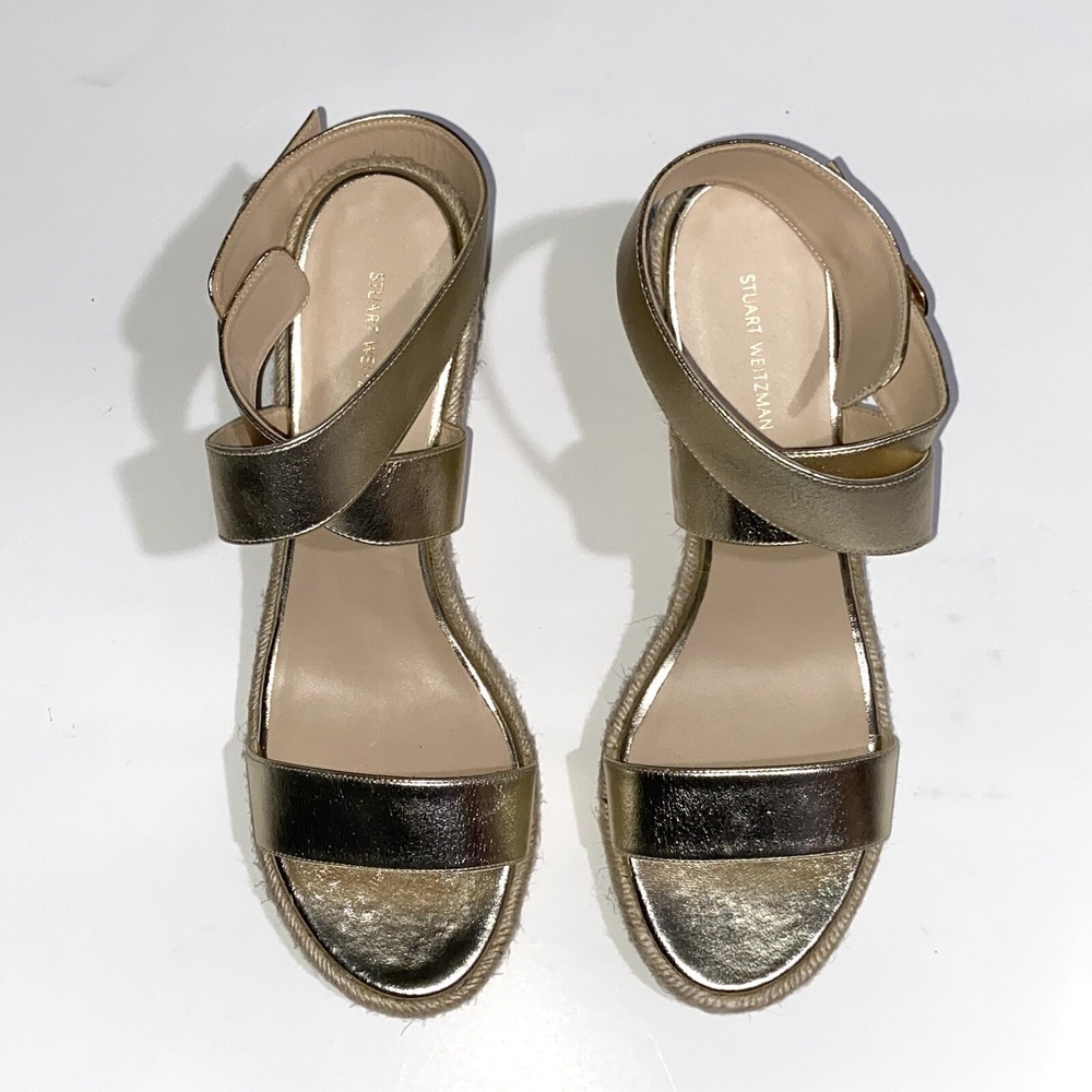 Stuart Weitzman Wedge Sandals Lexia Leather Ankle Strap Shoes Women's 10.5 $375 - Picture 4 of 8